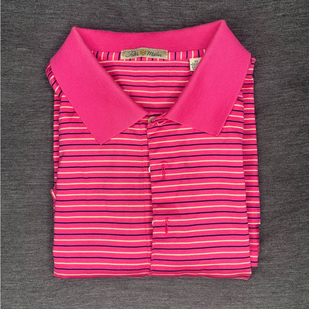Peter Millar Pink Short Sleeve Striped Polo XL